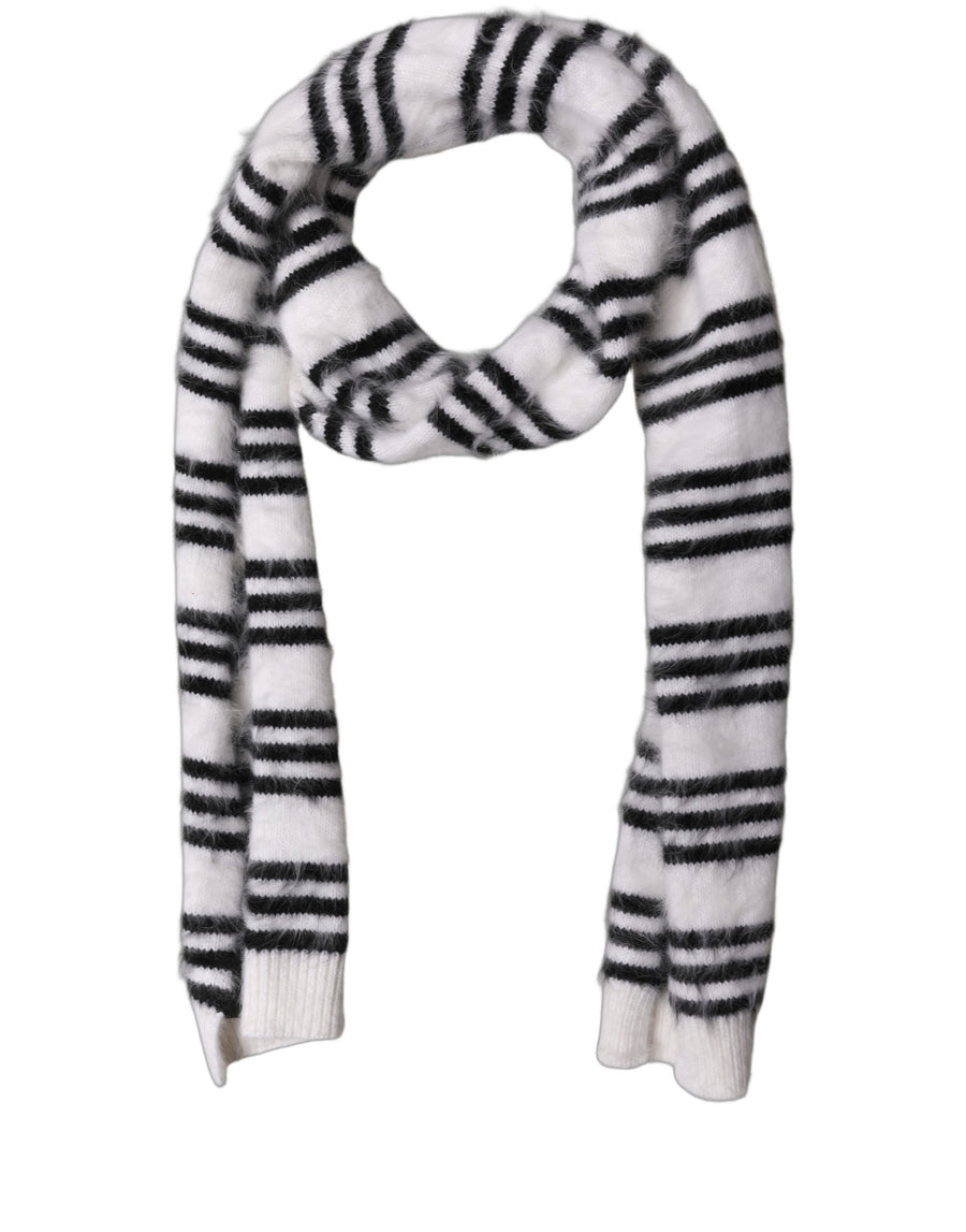White Black Striped Skinny Neck Warmer Scarf