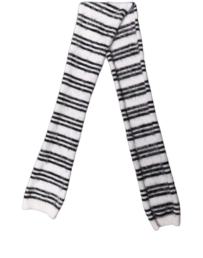 White Black Striped Skinny Neck Warmer Scarf
