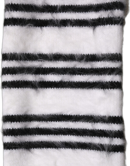 White Black Striped Skinny Neck Warmer Scarf