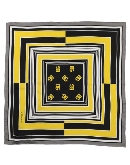 Black Yellow Silk Logo Square Foulard Scarf