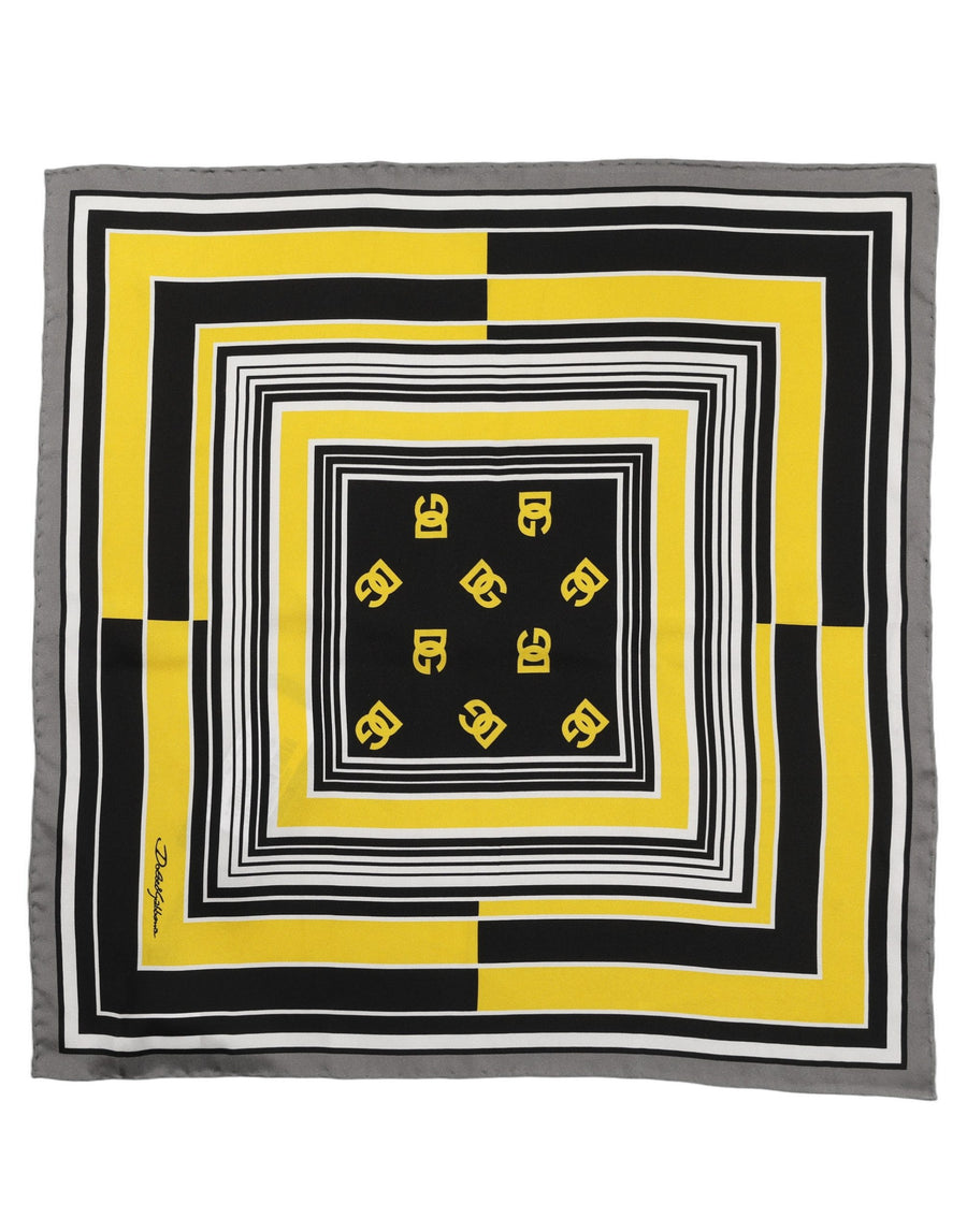 Black Yellow Silk Logo Square Foulard Scarf