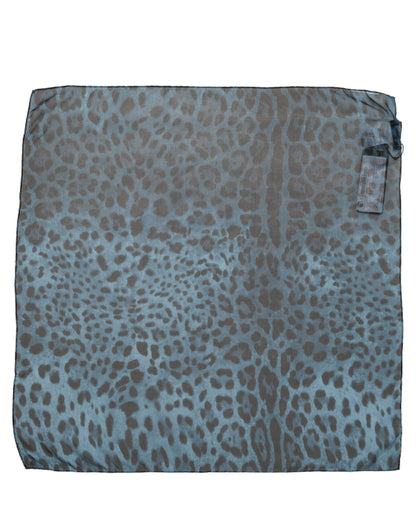 Blue Leopard Print Silk Square Foulard Scarf