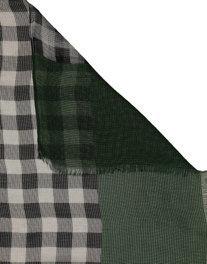 Green White Napoli Silk Gingham Shawl Scarf