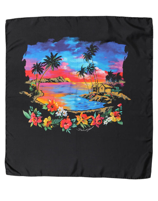 Black Tropical Sunset Square Foulard Scarf