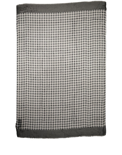 Black White Napoli Silk Gingham Shawl Scarf