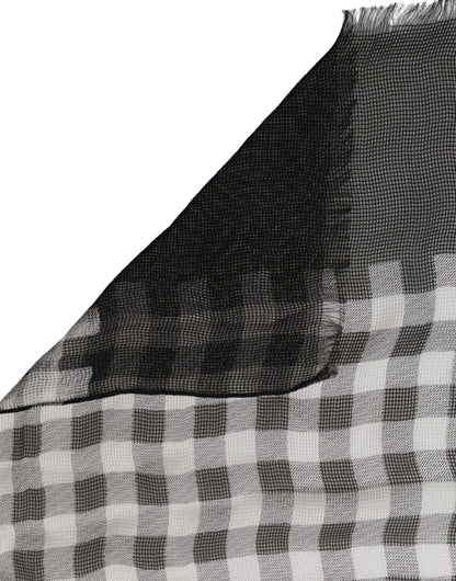 Black White Napoli Silk Gingham Shawl Scarf