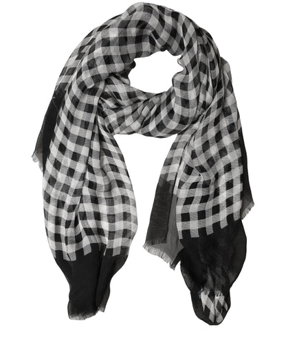 Black White Napoli Silk Gingham Shawl Scarf