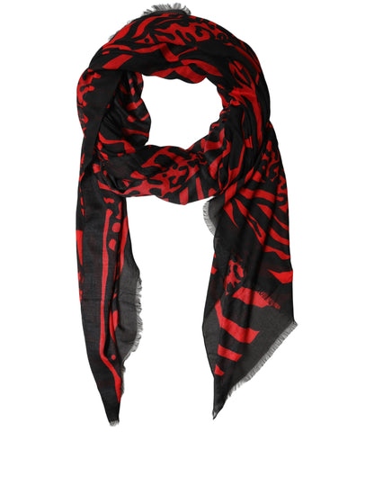 Black Red Printed Modal Neck Shawl Scarf