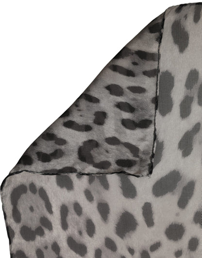 Gray Leopard Print Silk Square Foulard Scarf