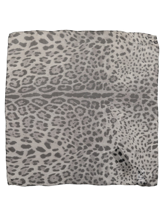 Gray Leopard Print Silk Square Foulard Scarf