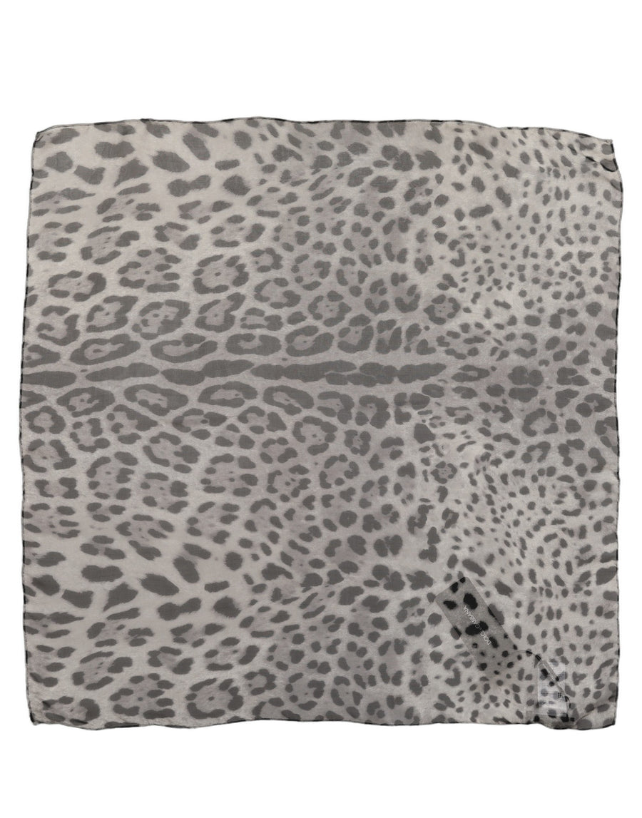 Gray Leopard Print Silk Square Foulard Scarf