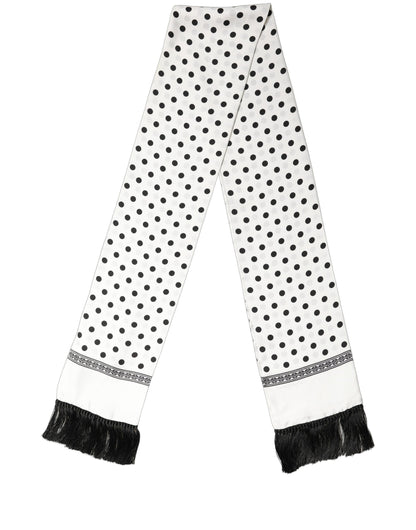 White Black Polka Dot Fringed Shawl Scarf
