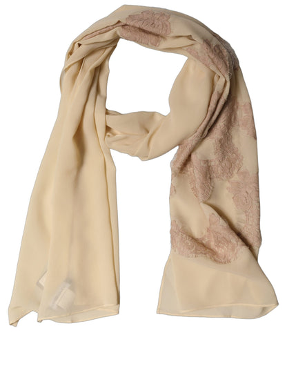 Light Beige Ornate Lace Neck Shawl Scarf