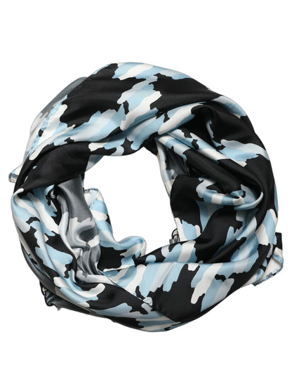 Black Blue Abstract Silk Shawl Stole Scarf
