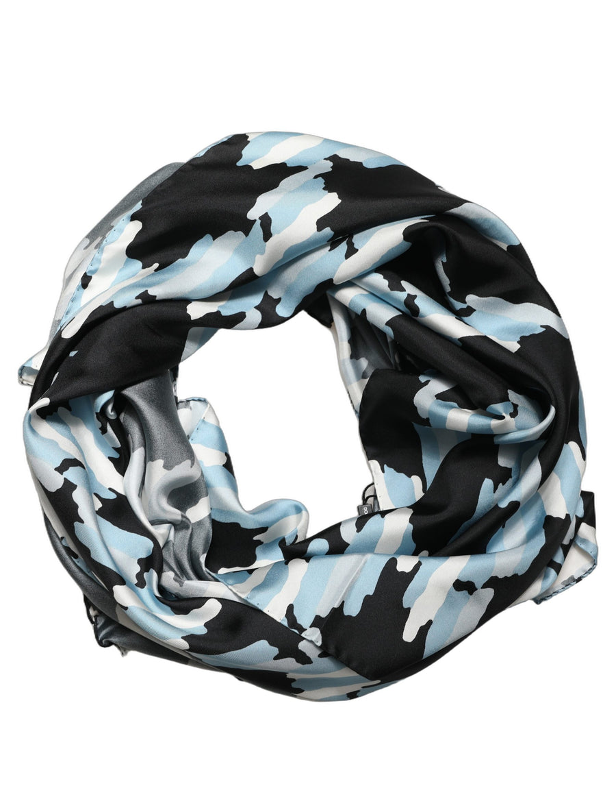 Black Blue Abstract Silk Shawl Stole Scarf