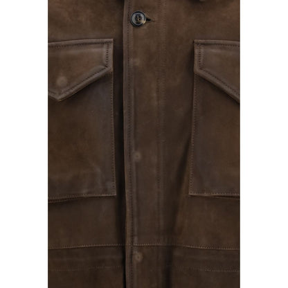 Brown Polyester Full-Length Jacket