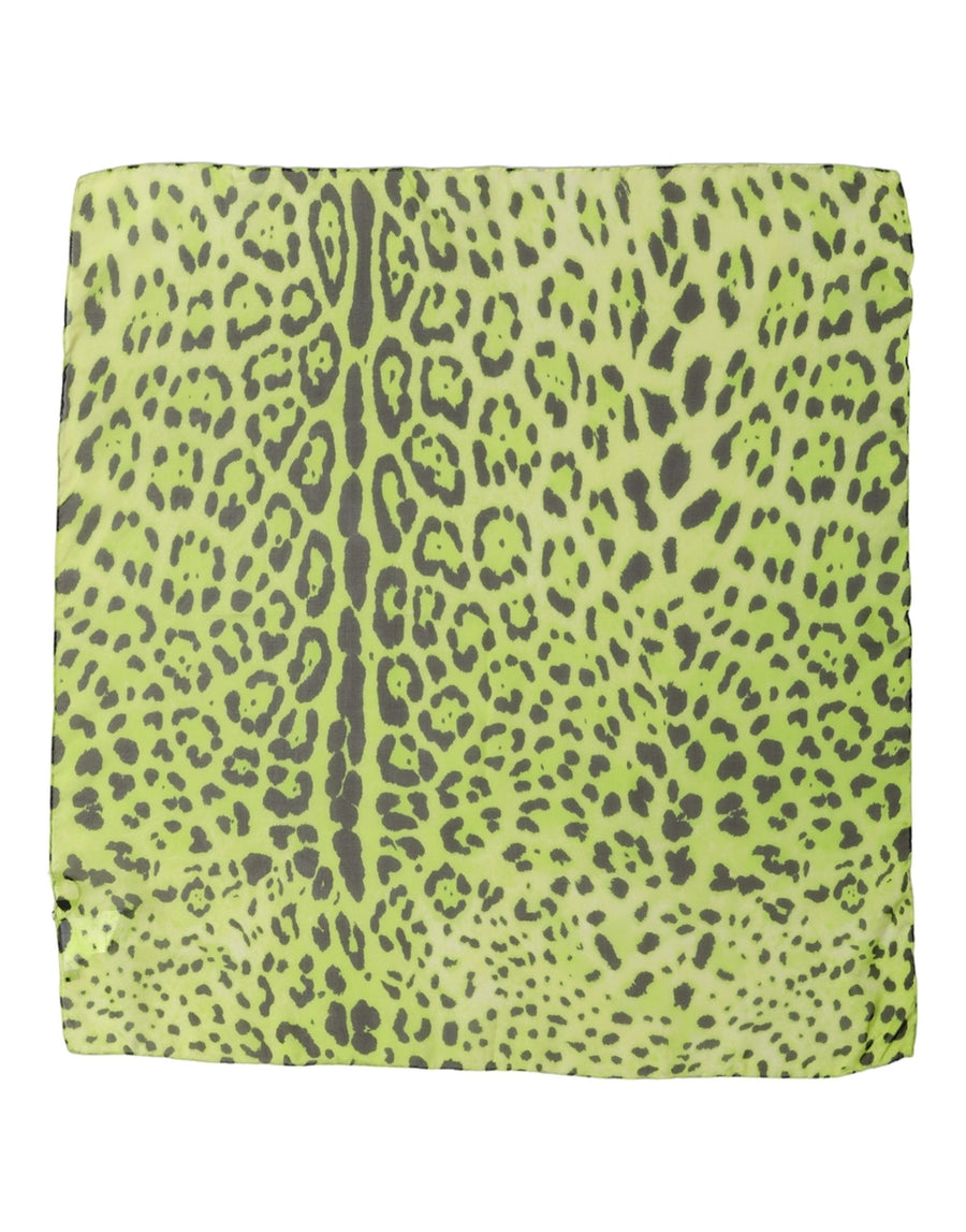 Green Leopard Print Silk Square Foulard Scarf