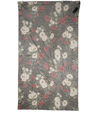 Black Floral Print Cotton Shawl Stole Scarf