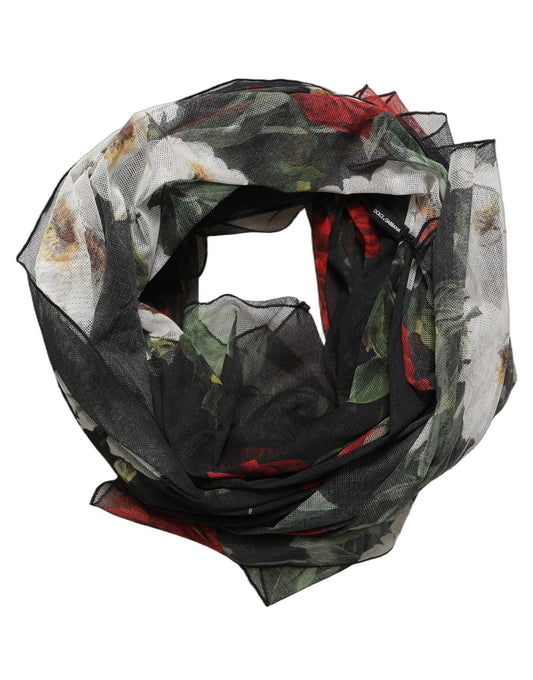 Black Floral Print Cotton Shawl Stole Scarf