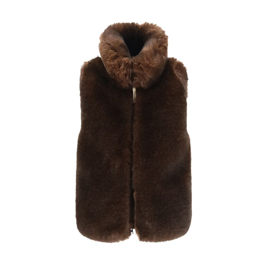 Brown Polyester Sleeveless Jacket