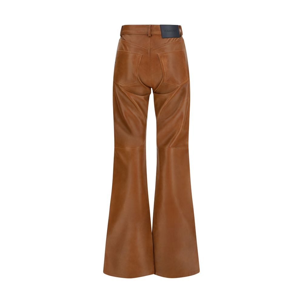 Brown Lambskin Flared Pants