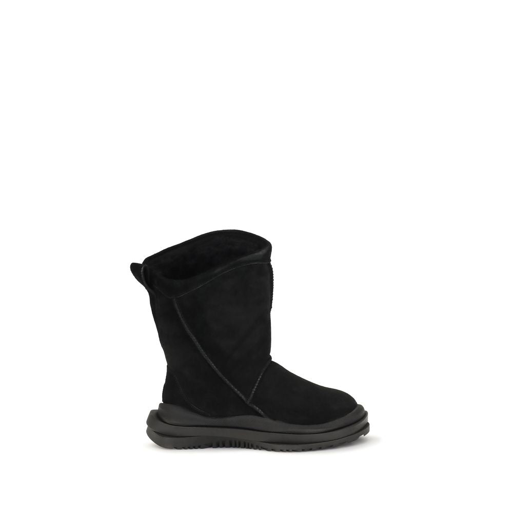 Black Suede Leather Flat Boots