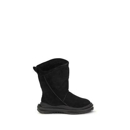 Black Suede Leather Flat Boots