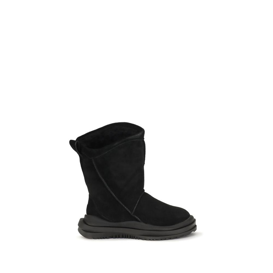 Black Suede Leather Flat Boots