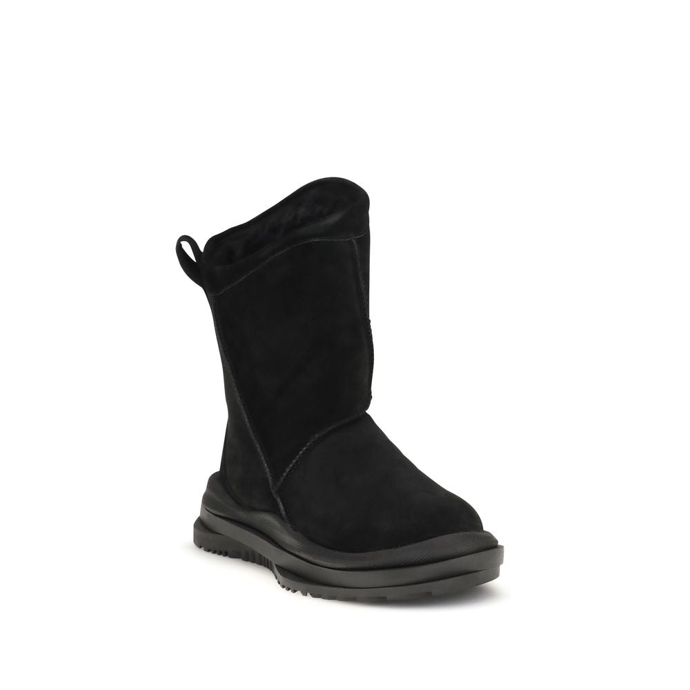 Black Suede Leather Flat Boots