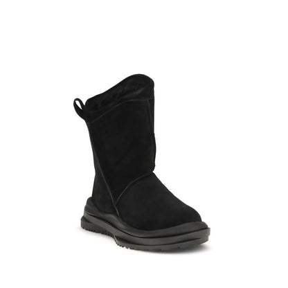 Black Suede Leather Flat Boots