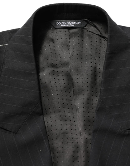 Black Pinstripe Men Single Breasted Jacket