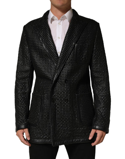 Black Lamb Leather Double Breasted Jacket
