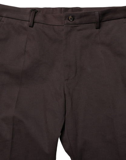 Brown Cotton Skinny Leg Dress Trouser Pants