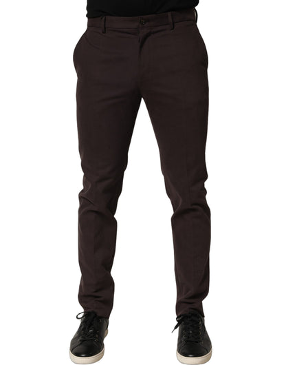 Brown Cotton Skinny Leg Dress Trouser Pants