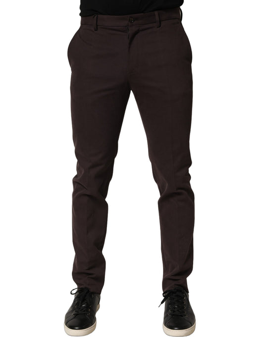 Brown Cotton Skinny Leg Dress Trouser Pants
