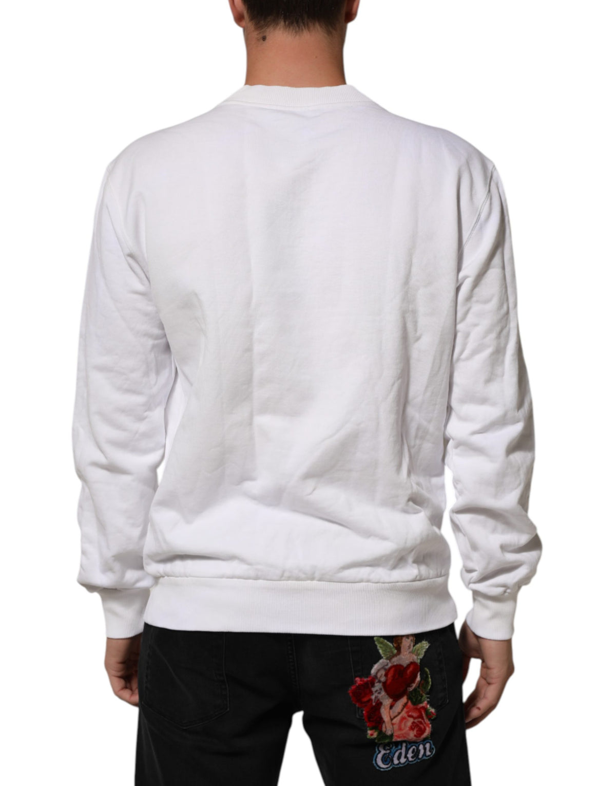 White Logo Embossed Cotton Sweatshirt Sweater