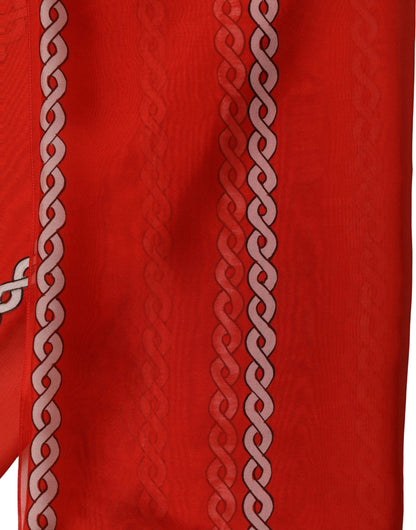 Red Silk Braided Rope Square Foulard Scarf