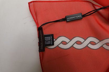 Red Silk Braided Rope Square Foulard Scarf