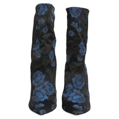 Black Blue Floral Stretch Sock Boots Shoes