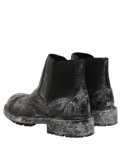 Black Gray Leather Ankle Chelsea Boots Shoes