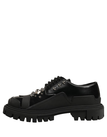 Black Calfskin Leather Trekking Derby Shoes