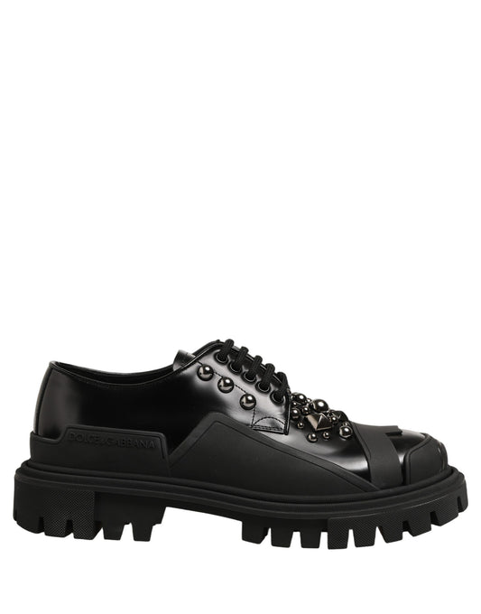 Black Calfskin Leather Trekking Derby Shoes