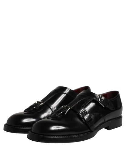 Black Leather Monk Strap Formal Dress Shoes