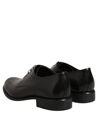 Black Calfskin Leather Derby Men Dress Shoes