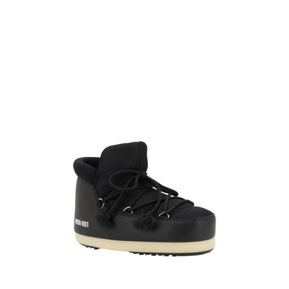 Black Polyester Lace-Up Boots