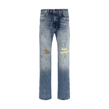 Blue Cotton Straight-Leg Jeans