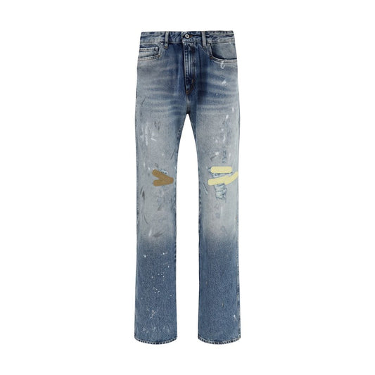 Blue Cotton Straight-Leg Jeans