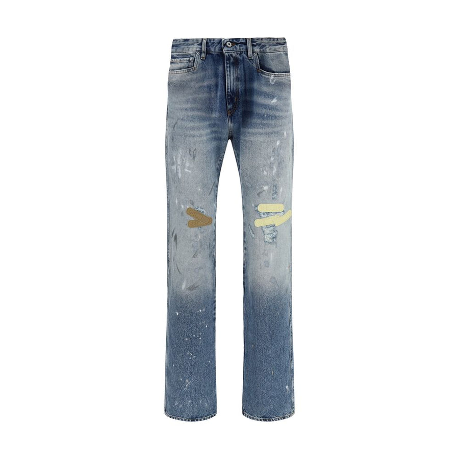 Blue Cotton Straight-Leg Jeans