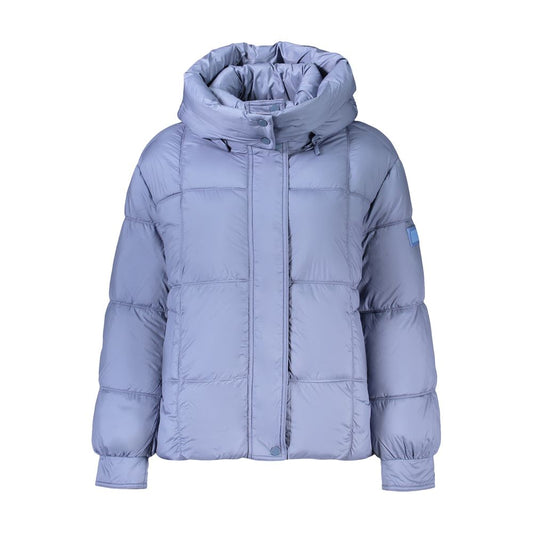 Blue Polyester Womens Jacket With Removable Hood