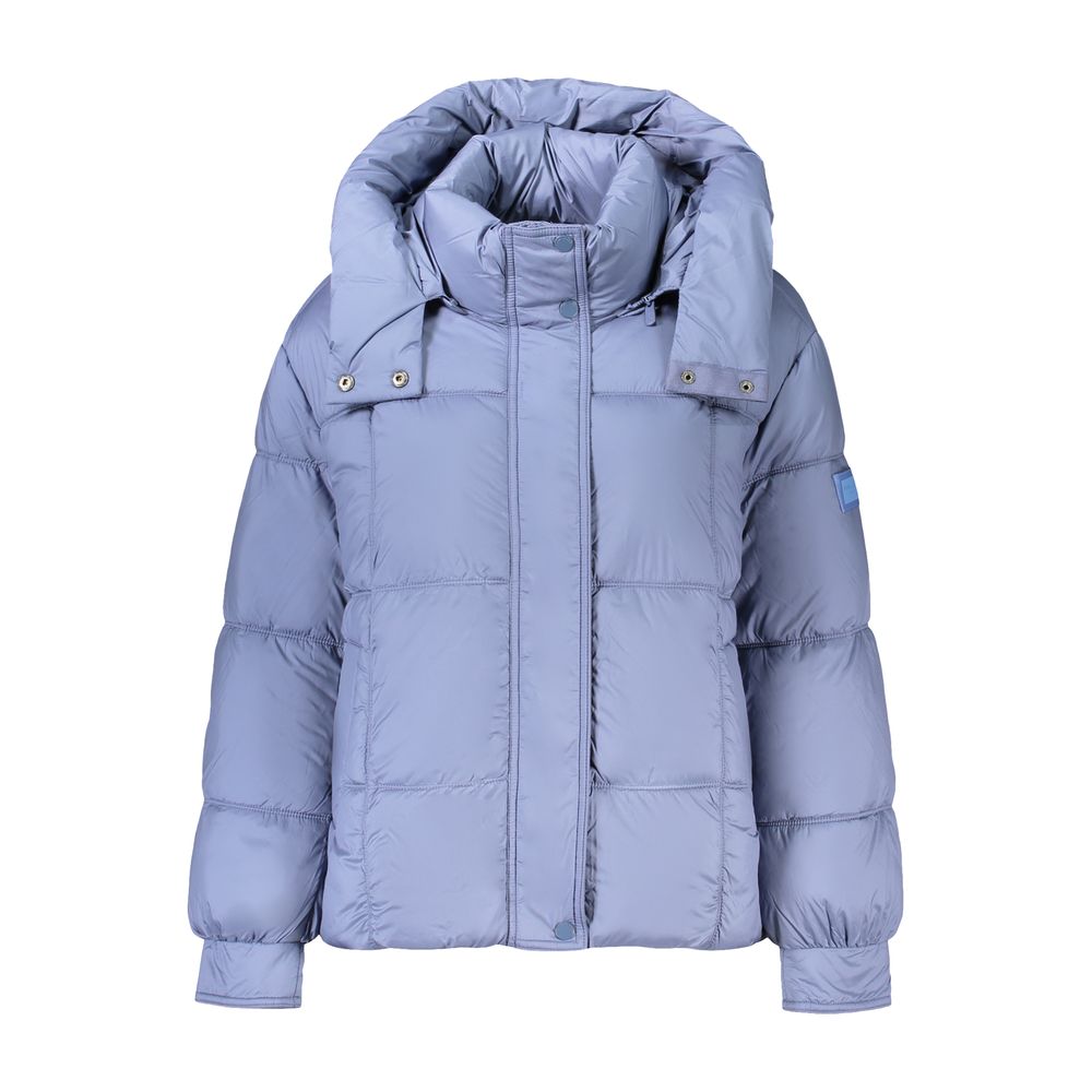 Blue Polyester Womens Jacket With Removable Hood
